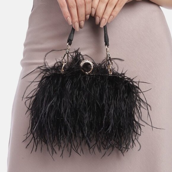 Ostrich Feather Clutch Purse Crossbody Evening Bag - Long and Short Straps - Picture 1 of 5